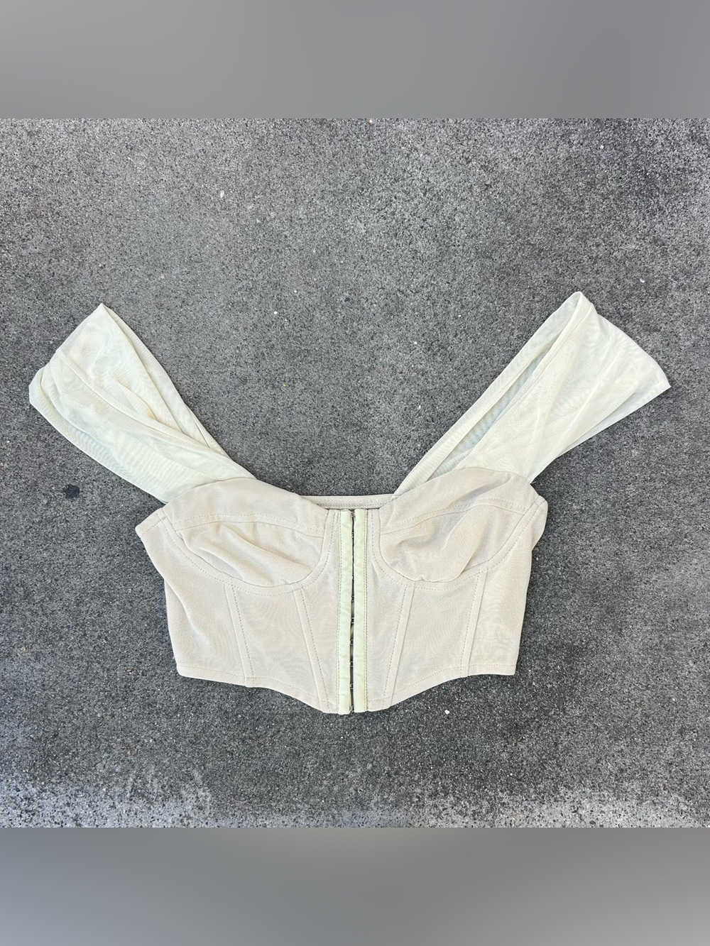 Ivory Corset Top | Bustier Mesh Tie Strap Top | Y2K Coquette Romantic